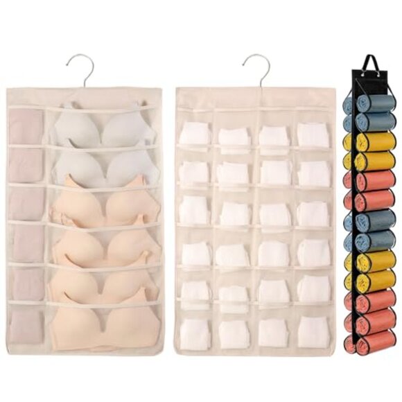 Hanging Closet Organizer 62 Mesh Pockets for Bras Leggings Storage